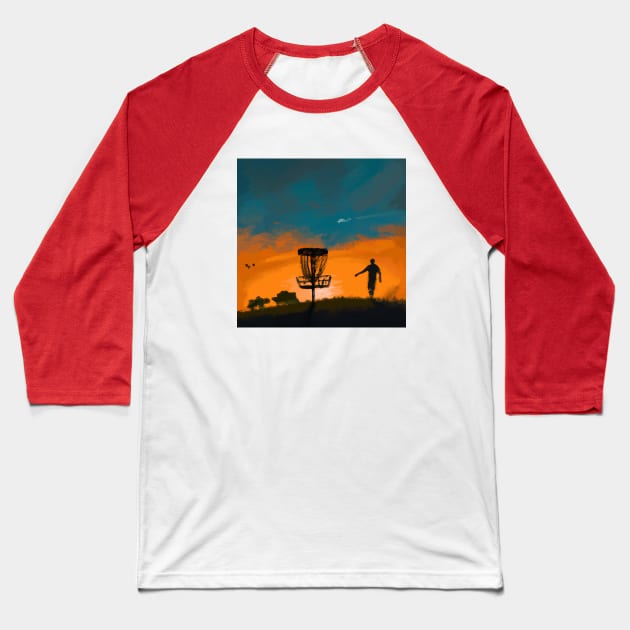 Disc Golf Against an Evening Sunset Baseball T-Shirt by Star Scrunch
